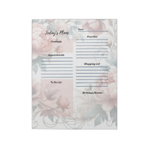Daily Planner Dusty Peony Floral Design Notepad