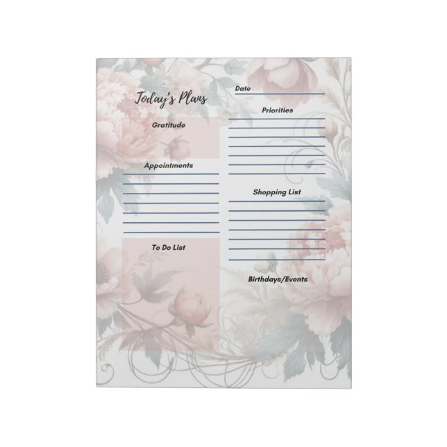 Daily Planner Dusty Peony Floral Design Notepad (Rotated)