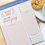 Daily Planner Goals Notes Reminders and Quote<br><div class="desc">Personalised Daily Planner in bright bold colours with sections for your schedule,  notes,  goals and reminders. It is lettered with a motivational quote .. "never stop .. you are amazing". This tear away notepad is printed on each page to last you for 40 days.</div>