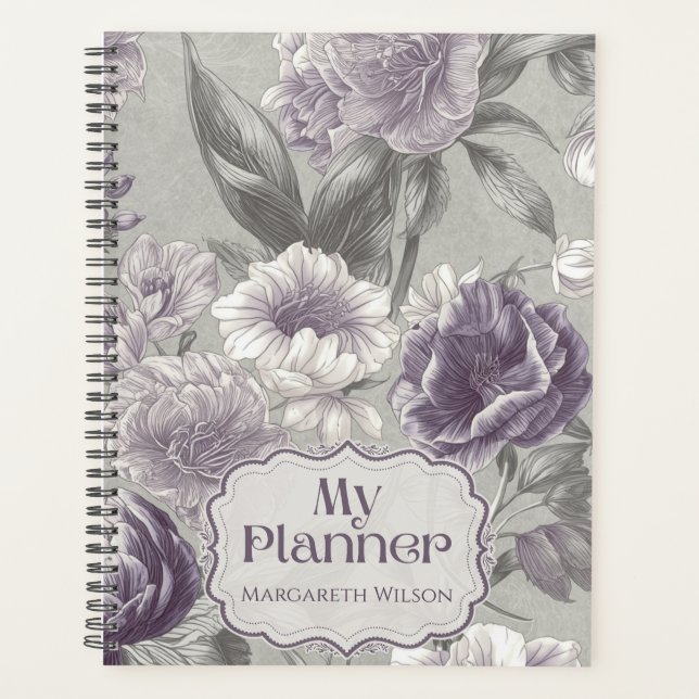 Daily Planner Notebook Organiser Purple Floral (Front)
