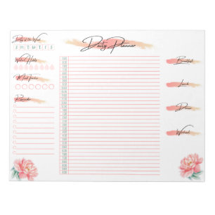 Daily Planner Peach Rose, Daily Schedule Notepad
