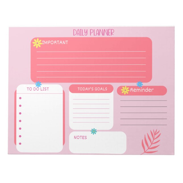Daily Planner Pink Floral Notepads (Front)
