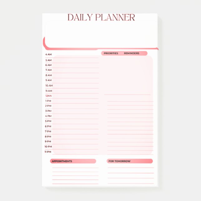Daily Planner Post it notes Pad (Front)
