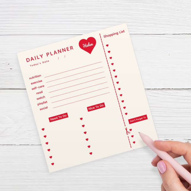 Daily Planner Red Hearts Notepad with Name (Creator Uploaded)