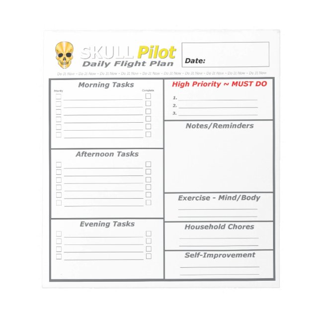 Daily Planner - SkullPilot Daily Flight Plan Notepad (Front)