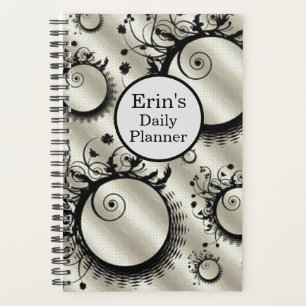"Daily Planner" Swirls and Circles Black & White Planner