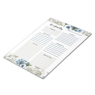 Daily Planner Taupe Blue Floral  Notepad