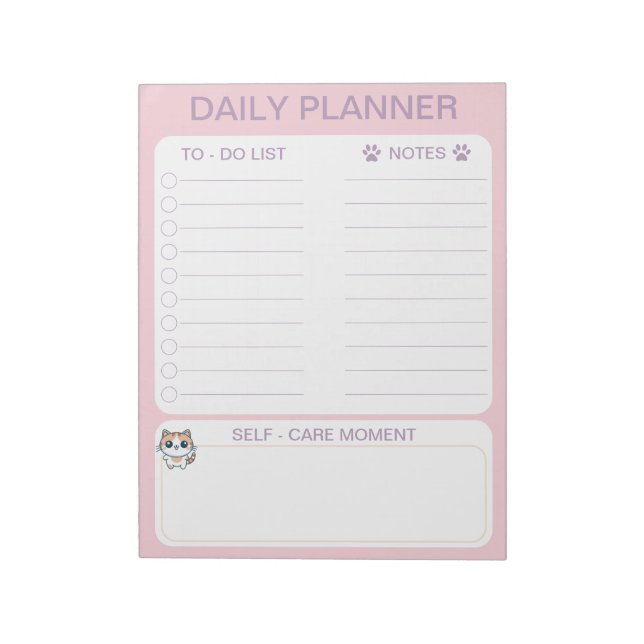 Daily Planner, To Do List, Reminder Cat Notepad (Rotated)