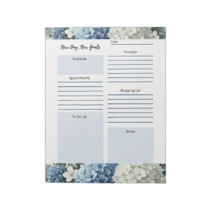 Daily Planner White Blue Floral Notepad