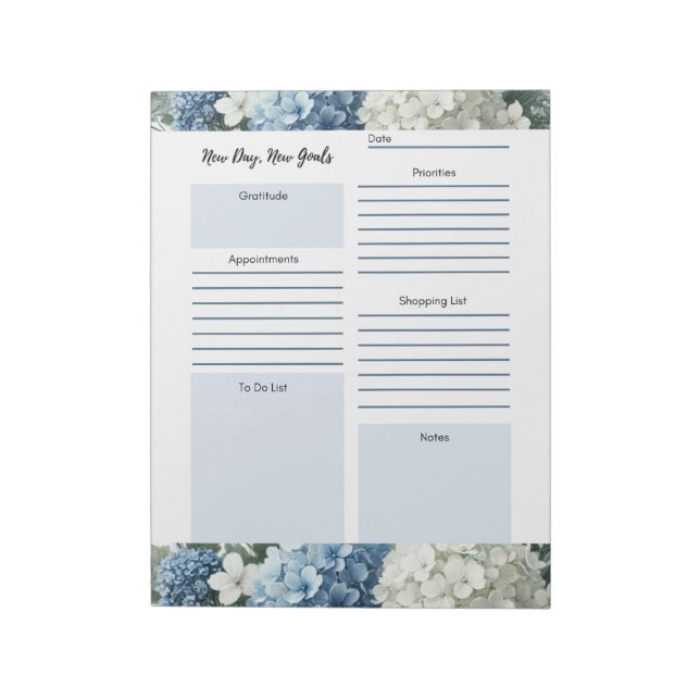 Daily Planner White Blue Floral  Notepad (Rotated)