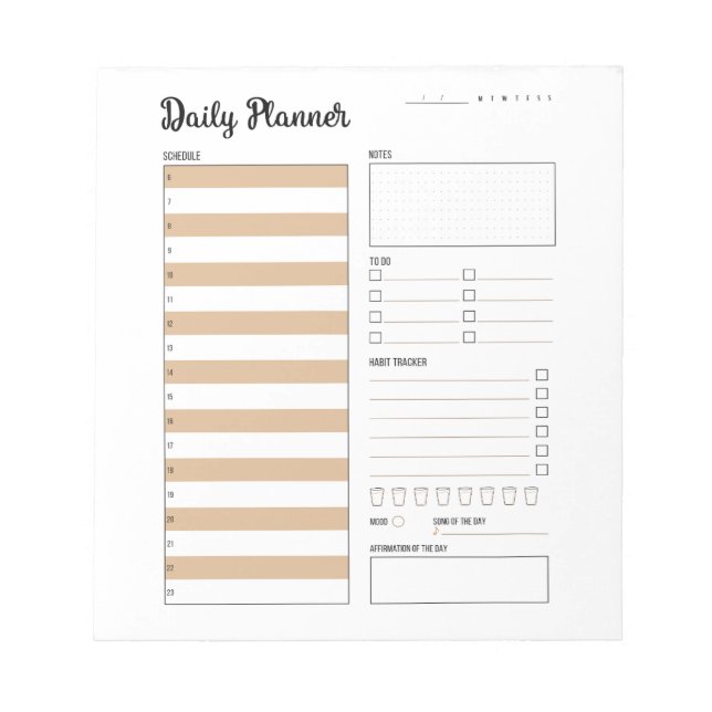 Daily Planner with Monday Start (Beige) 5.5x6" Notepad (Front)