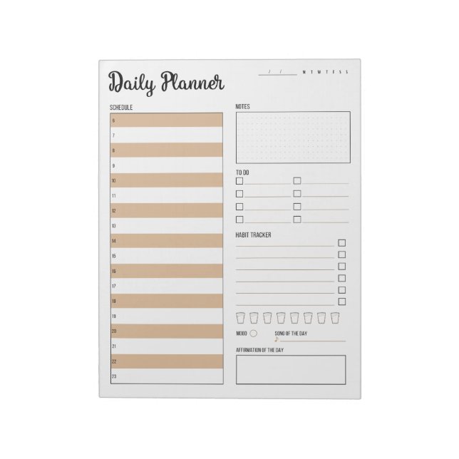 Daily Planner with Monday Start (Beige) 8.5 x 11" Notepad (Rotated)