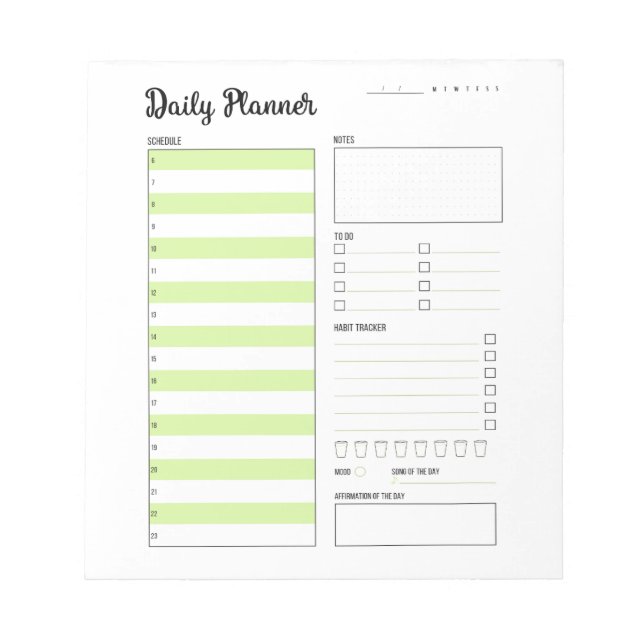 Daily Planner with Monday Start (Green) 5.5x6" Notepad (Front)