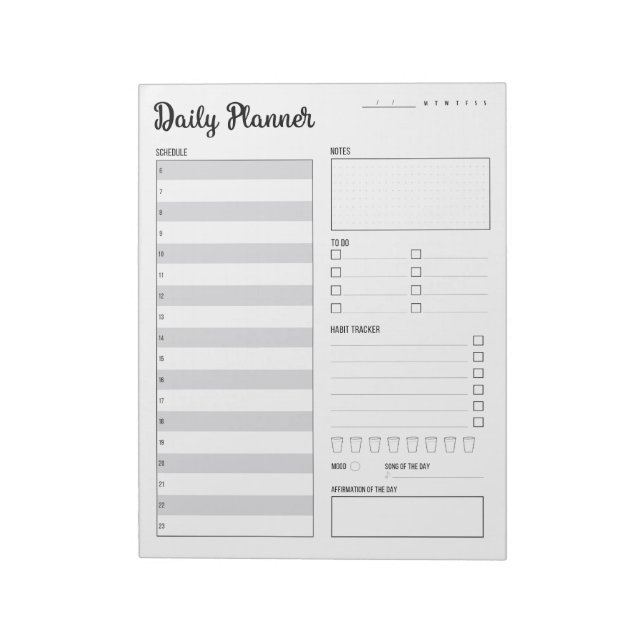 Daily Planner with Monday Start (Grey) 8.5 x 11" Notepad (Rotated)