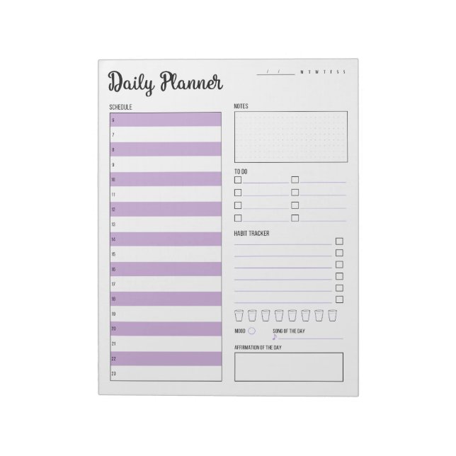 Daily Planner with Monday Start (Purple) 8.5 x 11" Notepad (Rotated)