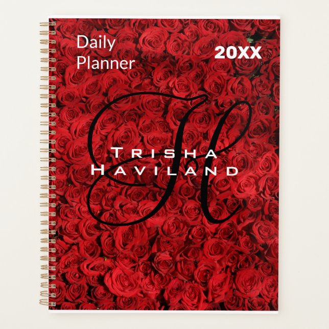 Daily Planner with Monogram - Red Roses (Front)