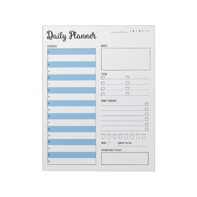 Daily Planner with Sunday Start (Blue) 8.5 x 11" Notepad (Rotated)