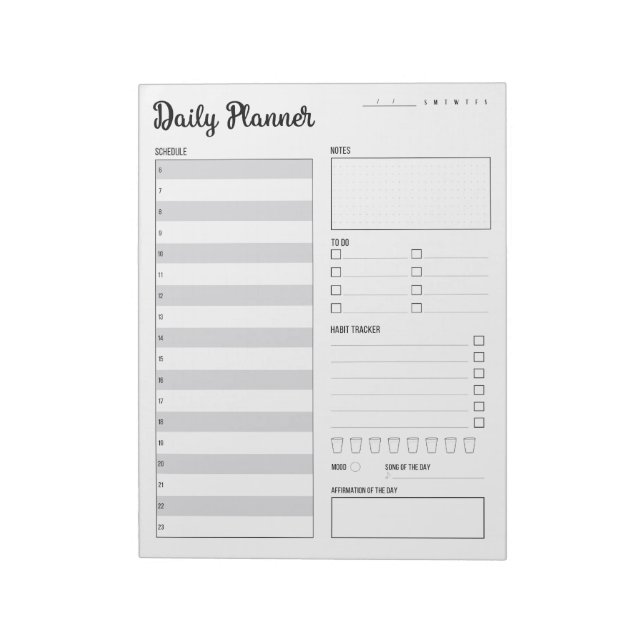 Daily Planner with Sunday Start (Grey) 8.5 x 11" Notepad (Rotated)