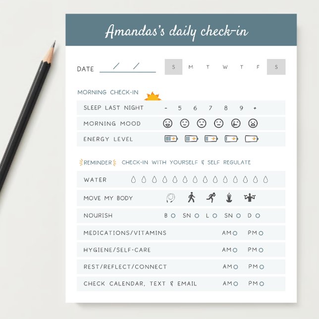 Daily Reminders Daily Planner Daily Check Notepad (Keeping track of your mental health and physical health and emotional health are important.)