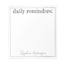 Daily Reminders Simple Black White Personalised 