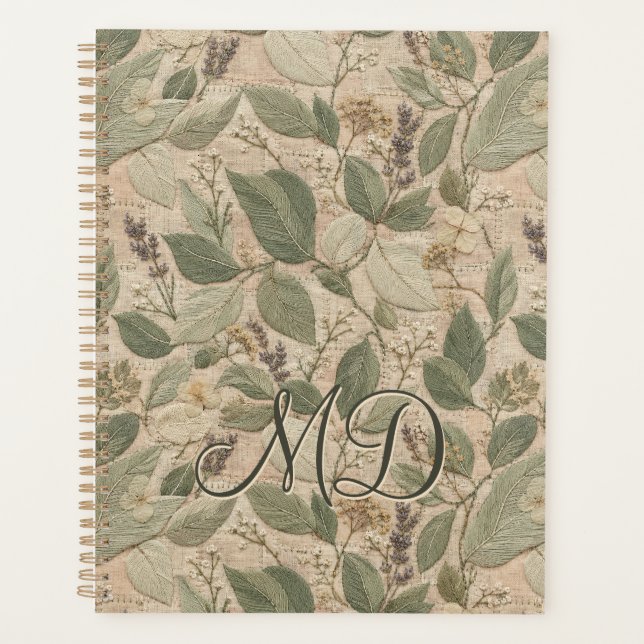 Daily Sage Vintage Leaf Pattern Planner (Front)