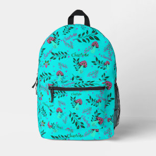 Daily School Aqua Green Personalised Name Mushroom Printed Backpack