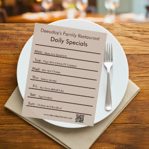 Daily Specials Restaurant Flyer With QR Code Brown