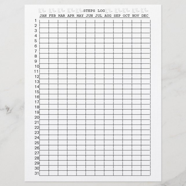 Daily Steps Log Sheets for Months for the Year Custom Letterhead (Front)