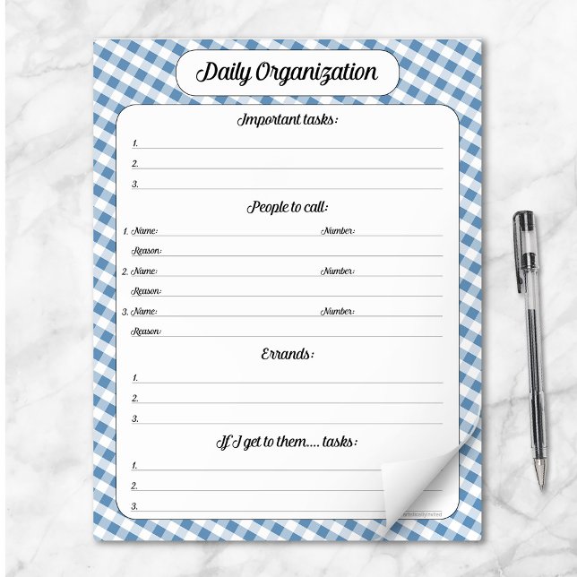 Daily Task List - Blue Gingham Notepad (Creator Uploaded)