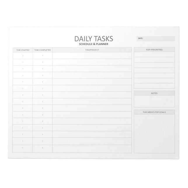 Daily Tasks Note Pad (Front)