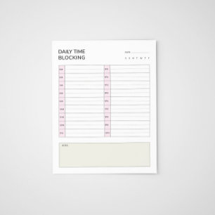 Daily Time Blocking Schedule Planner Notepad