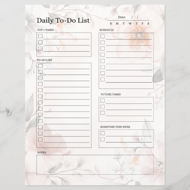 Daily To-Do List Page (Floral Design) (Front)