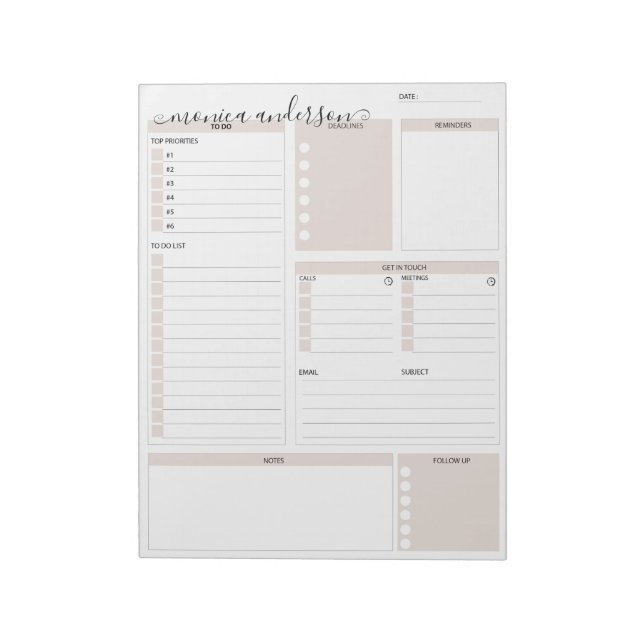 Daily To Do Planner Organiser monogram Notepad (Rotated)