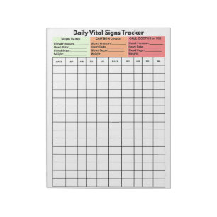Daily Vital Signs Log Diary Patient Education Notepad