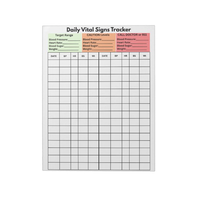 Daily Vital Signs Log Diary Patient Education Notepad (Rotated)