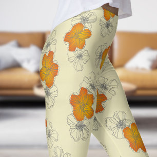 Daintly Lemon Yellow Triple Bloom Floral Pattern Leggings
