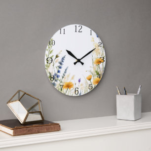 Dainty Beauty: Willowy Wildflower And Grasses, Large Clock