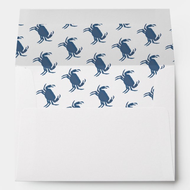 Dainty Blue Crab Boil Broil Pattern Wedding Envelope (Back (Bottom))