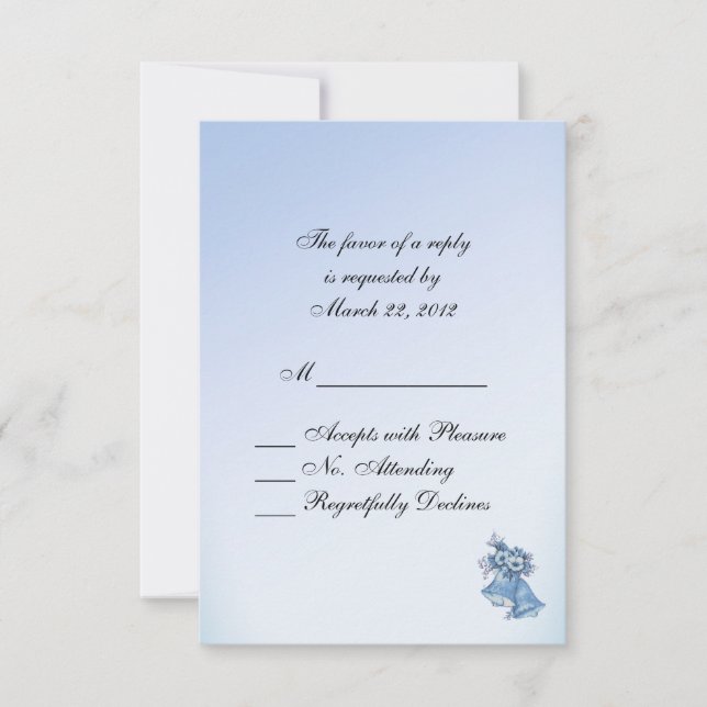 Dainty Blue Wedding Bells RSVP with Entrees Card (Front)