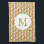 Dainty Boho Woodland Floral Pattern Green Monogram Tea Towel<br><div class="desc">Dainty Boho Woodland Floral Pattern Personalised Kitchen Towel with Monogram</div>