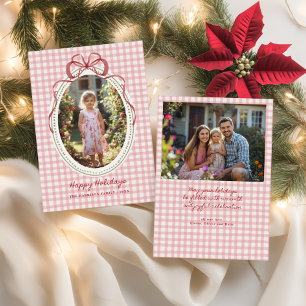 Dainty Bow Frame Gingham Christmas Photo Holiday Card