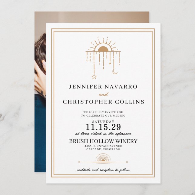 Dainty Celestial with Photo Wedding Invitation (Front/Back)