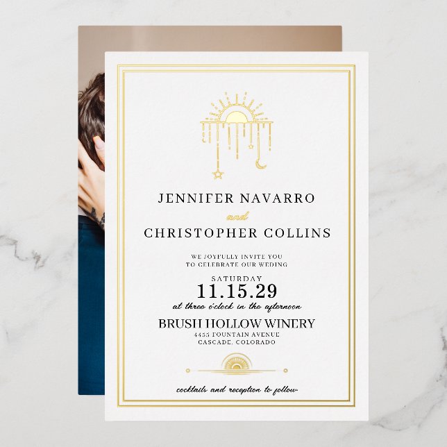 Dainty Celestial with Photo Wedding Invitation (Front/Back)