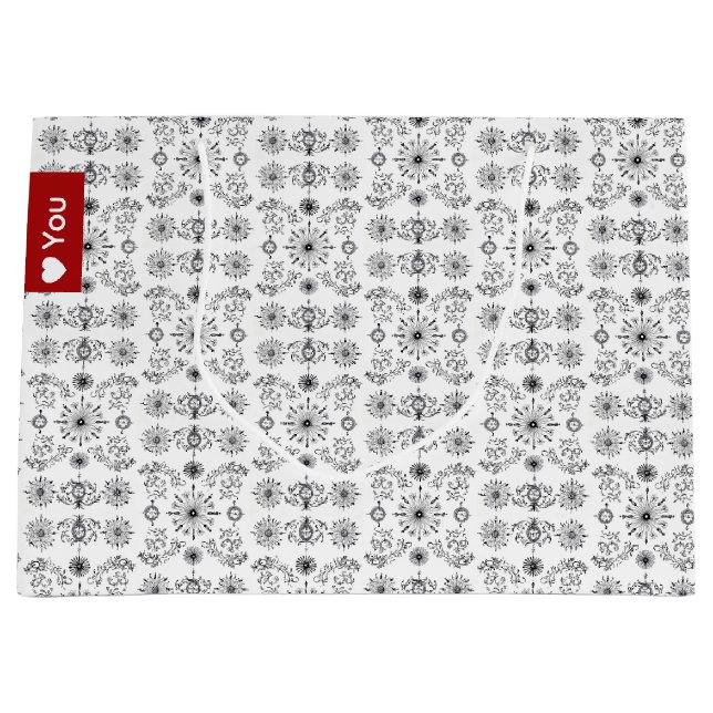 Dainty Charcoal and Crème Motif Large Gift Bag (Front)