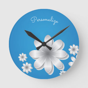 Dainty & Chic White Flowers Round Clock