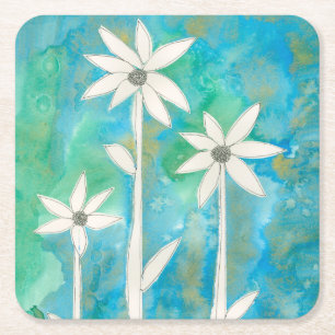 Dainty Daisies I Square Paper Coaster