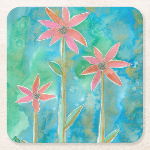 Dainty Daisies III Square Paper Coaster