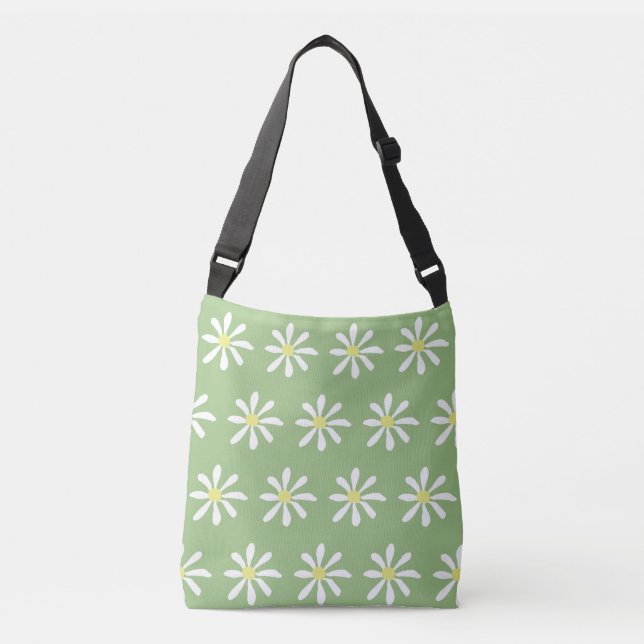 Dainty Daisy Crossbody Bag (Sage Green & White) (Front)