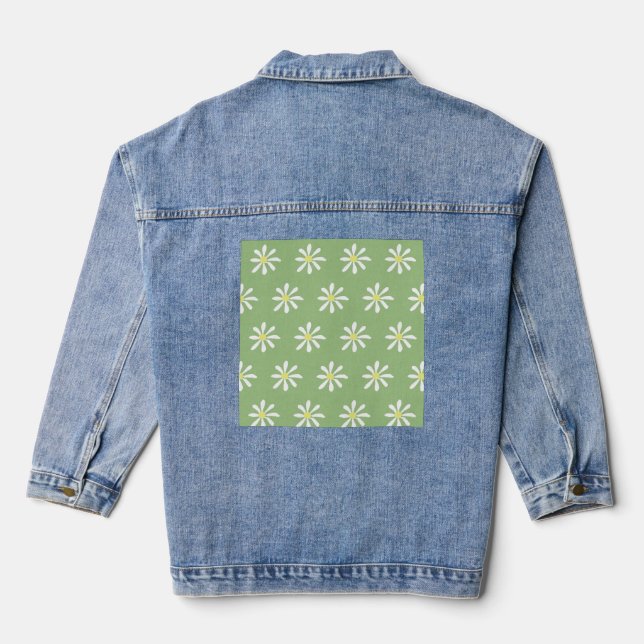 Dainty Daisy Denim Jacket (Sage Green & White) (Back)