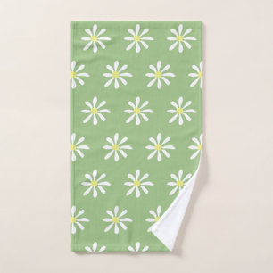 Dainty Daisy Hand Towel (Sage Green & White)